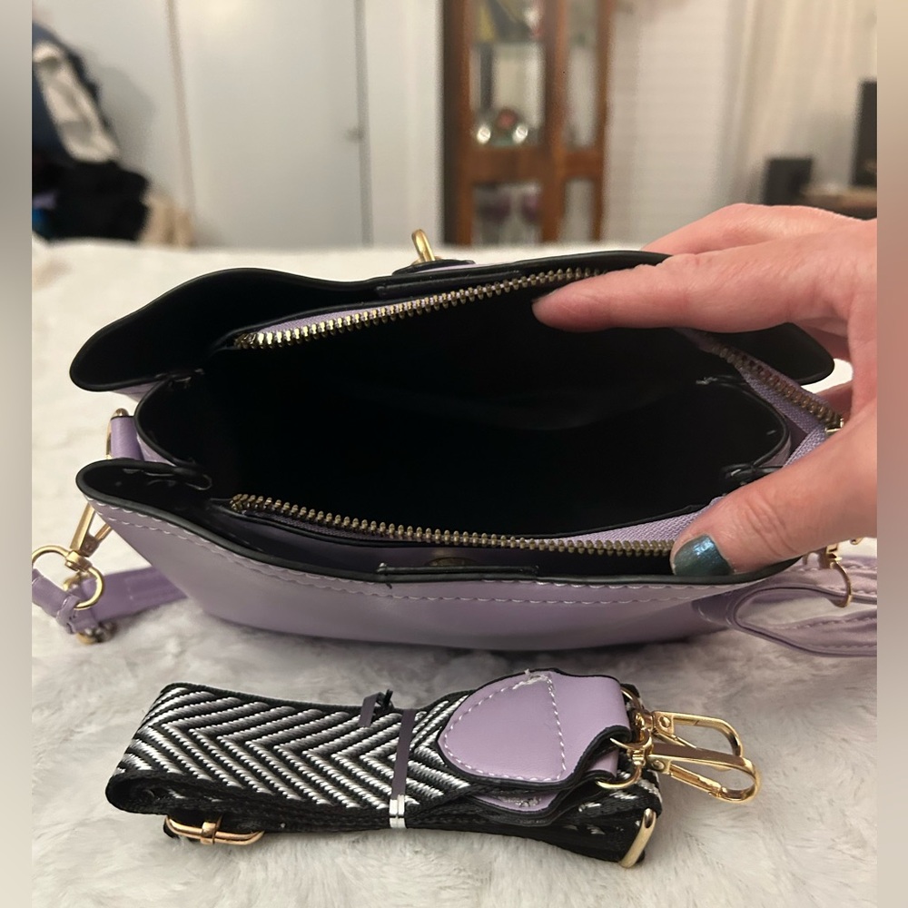 Lavender Crossbody Bag with Butterfly Charm - small & cute! Check the back - Picture 7 of 7